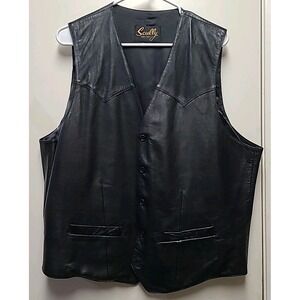 Scully Black Leather Vest Men's Size 46 Western Yoke Button Up Cowboy Biker